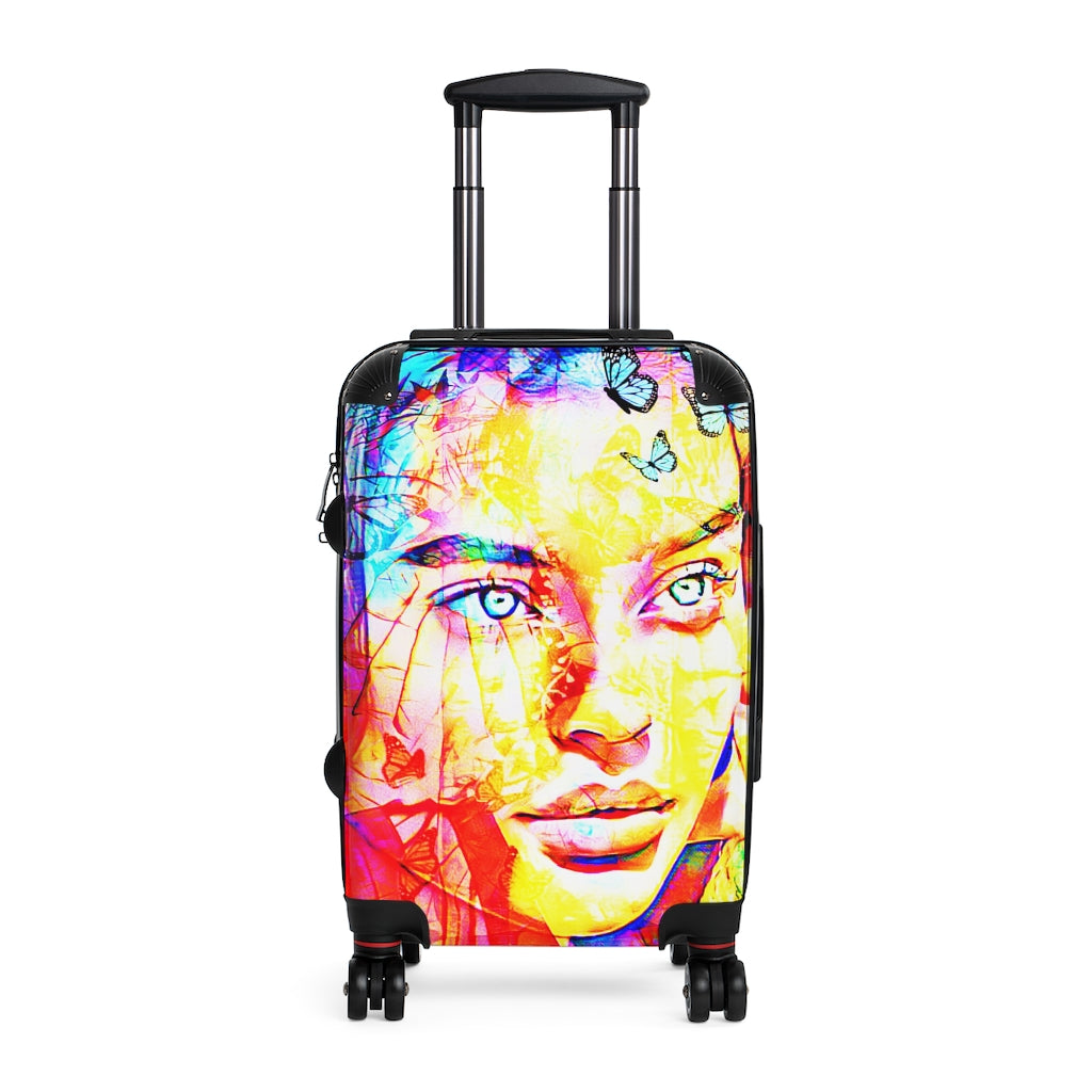 Geotrott Avery Face Graffiti Art Cabin Suitcase Extended Storage Adjustable Telescopic Handle Double Wheeled Polycarbonate Hard-Shell Built-In Lock