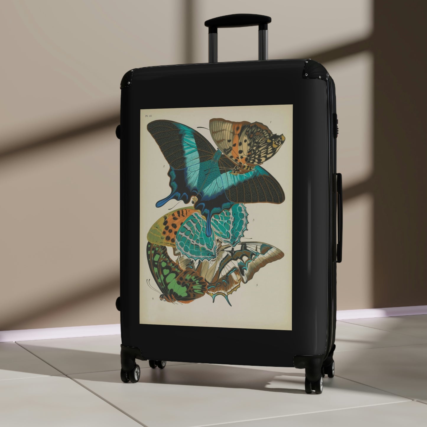 Getrott Butterflies Macrolepidopteran Rhopalocera Lepidoptera Turquoise Colors Cabin Suitcase Rolling Luggage Extended Storage Adjustable Telescopic Handle Double wheeled Polycarbonate Hard-shell Built-in Lock-Bags-Geotrott