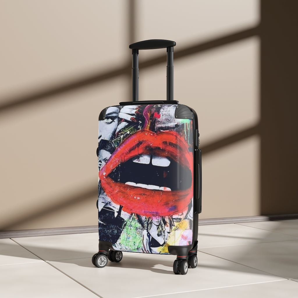 Getrott Eddy Bogaert Graffiti Art Red Lips Cabin Suitcase Extended Storage Adjustable Telescopic Handle Double wheeled Polycarbonate Hard-shell Built-in Lock-Bags-Geotrott