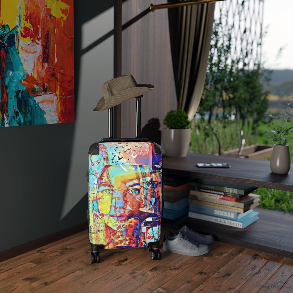 Getrott Eddy Bogaert Graffiti Art Girl Face 8 Cabin Suitcase Extended Storage Adjustable Telescopic Handle Double wheeled Polycarbonate Hard-shell Built-in Lock-Bags-Geotrott
