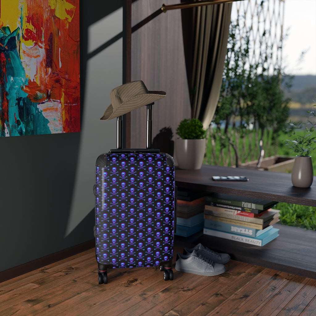 Geotrott Blue Skull & Bones Pattern Black Cabbin Luggage Carry-On Travel Check Luggage 4-Wheel Spinner Suitcase Bag Multiple Colors And Sizes