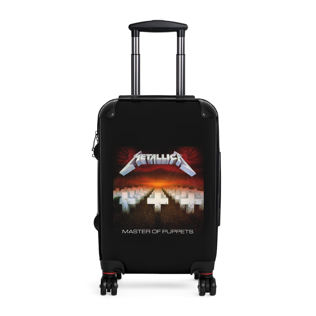 Geotrott Metallica Master Of Puppets 1986 Black Cabin Suitcase Extended Storage Adjustable Telescopic Handle Double Wheeled Polycarbonate Hard Shell Built In Lock