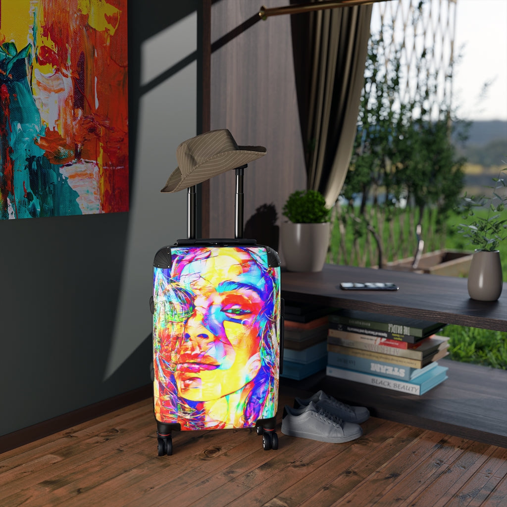 Geotrott Ella Face Graffiti Art Cabin Suitcase Extended Storage Adjustable Telescopic Handle Double Wheeled Polycarbonate Hard-Shell Built-In Lock