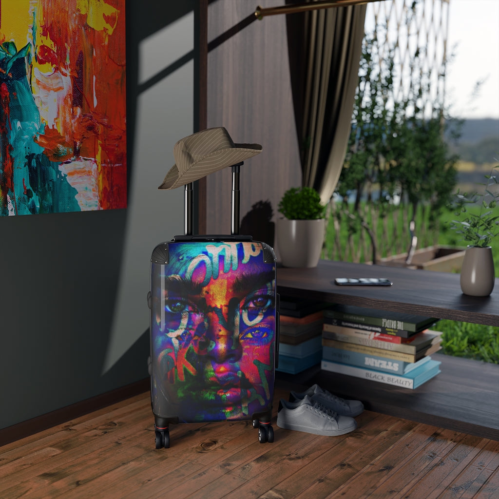 Getrott Eddy Bogaert Graffiti Art Girl Face 1 Cabin Suitcase Inner Pockets Extended Storage Adjustable Telescopic Handle Inner Pockets Double wheeled Polycarbonate Hard-shell Built-in Lock