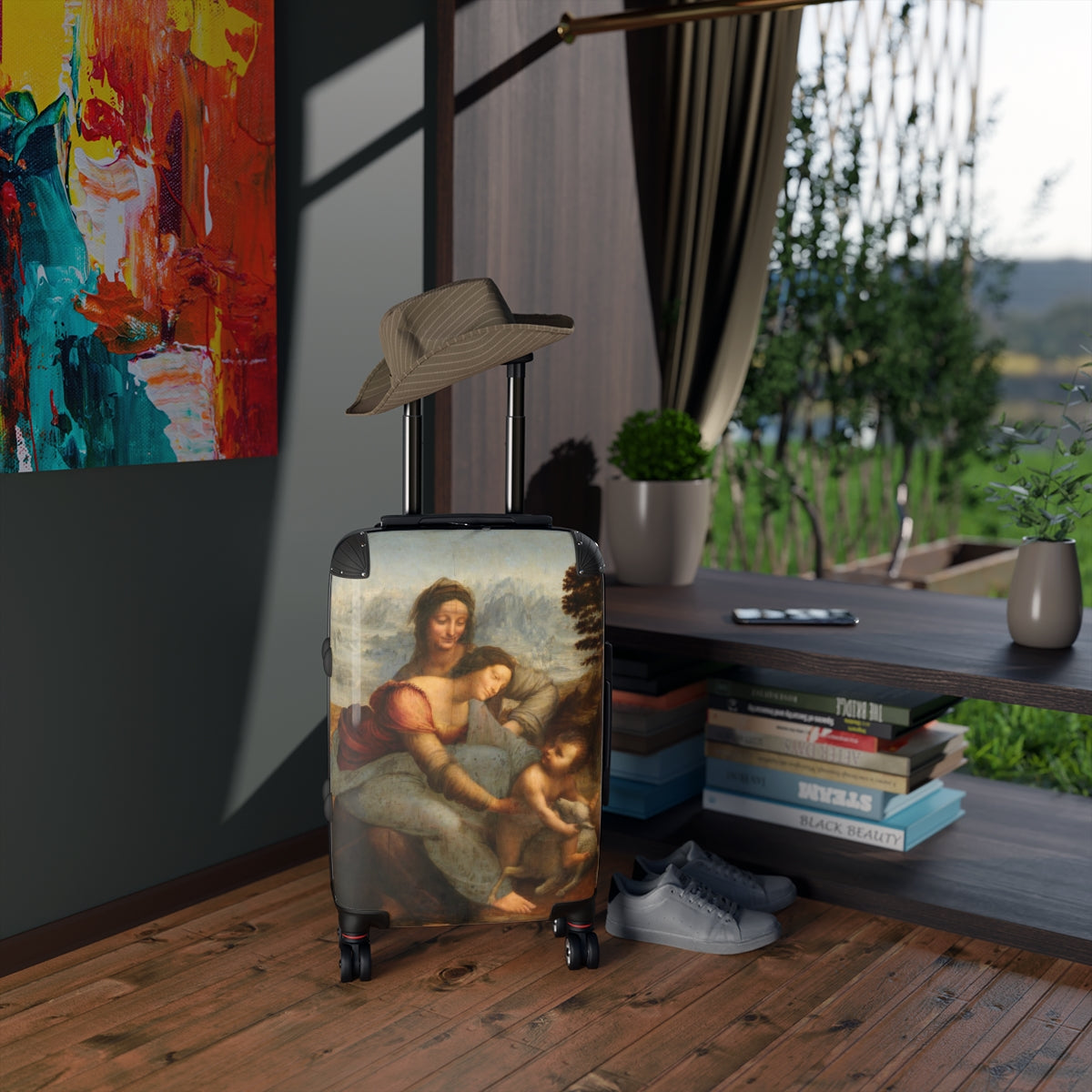 Getrott The Virgin and Child with Saint Anne by Leonardo Da Vinci Black Cabin Suitcase Extended Storage Adjustable Telescopic Handle Double wheeled Polycarbonate Hard-shell Built-in Lock-Bags-Geotrott