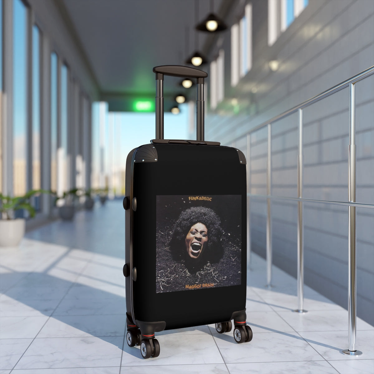 Geotrott Funkadelic Maggot Brain Black Cabin Suitcase Extended Storage Adjustable Telescopic Handle Double Wheeled Polycarbonate Hard Shell Built In Lock