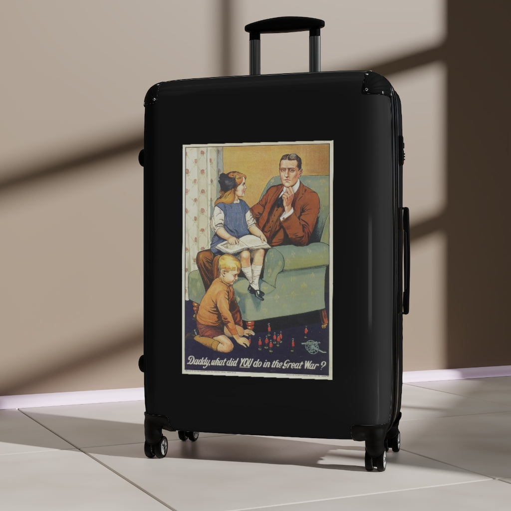 Geotrott Daddy What Did You Do On The Great War Black Cabin Suitcase Extended Storage Adjustable Telescopic Handle Double Wheeled Polycarbonate Hard-Shell Built-In Lock