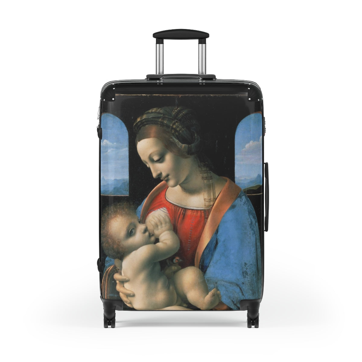 Getrott The Madonna Litta by Leonardo Da Vinci Black Cabin Suitcase Extended Storage Adjustable Telescopic Handle Double wheeled Polycarbonate Hard-shell Built-in Lock-Bags-Geotrott