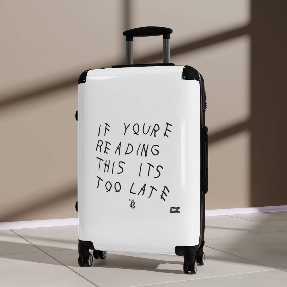 Getrott Drake If You’re Reading This It’s Too Late 2015 White Cabin Suitcase Extended Storage Adjustable Telescopic Handle Double wheeled Polycarbonate Hard-shell Built-in Lock-Bags-Geotrott