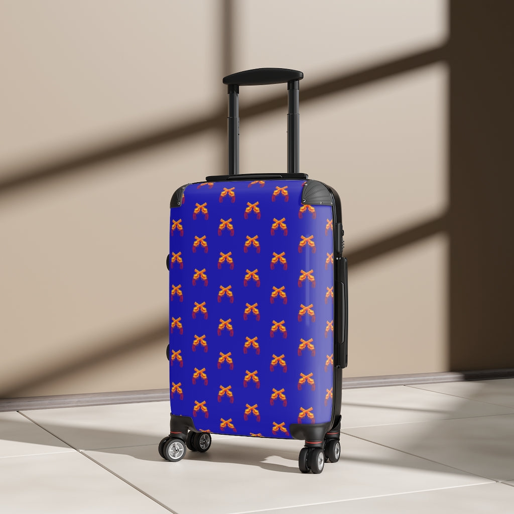 Getrott Magnum Guns Crossed Emblem Orange Pattern Blue Cabin Suitcase Extended Storage Adjustable Telescopic Handle Double wheeled Polycarbonate Hard-shell Built-in Lock-Bags-Geotrott