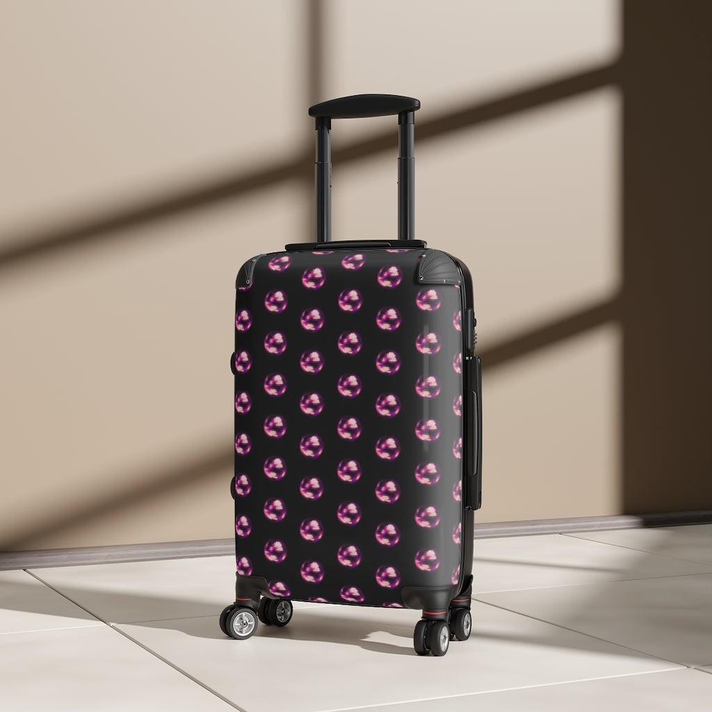 Geotrott Disco Balls Pink Pattern Black Cabin Suitcase Extended Storage Adjustable Telescopic Handle Double Wheeled Polycarbonate Hard-Shell Built-In Lock