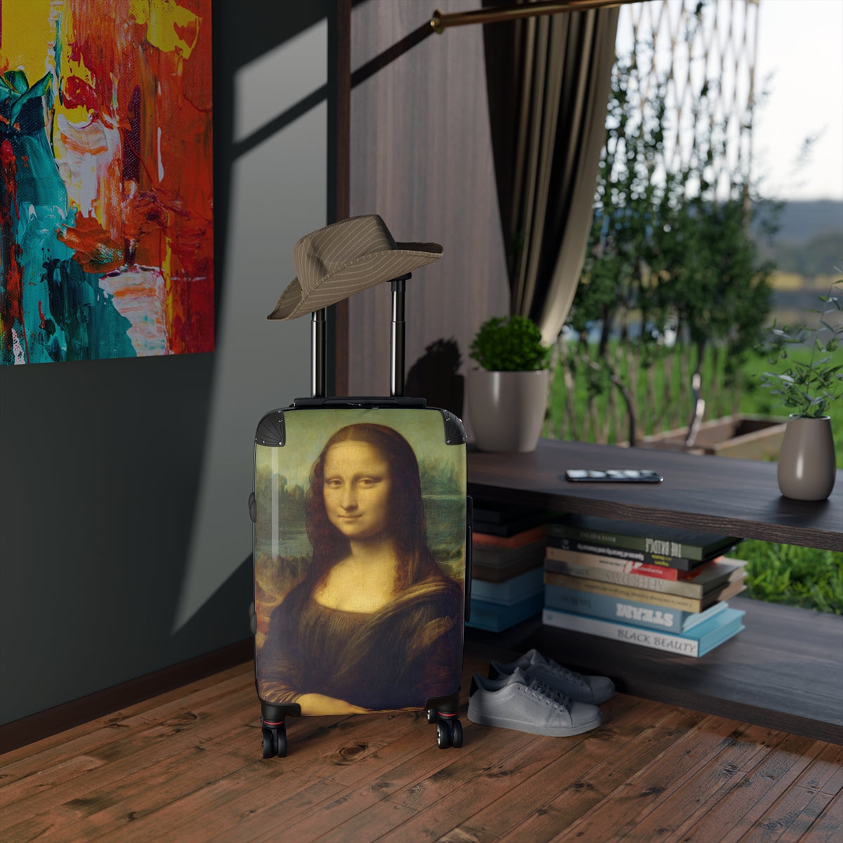 Getrott The Mona Lisa by Leonardo Da Vinci Black Cabin Suitcase Extended Storage Adjustable Telescopic Handle Double wheeled Polycarbonate Hard-shell Built-in Lock-Bags-Geotrott