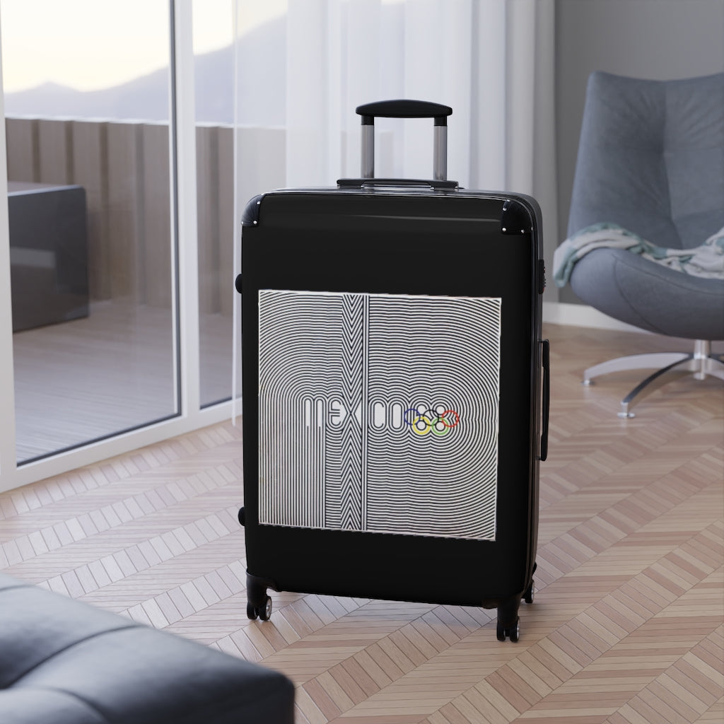 Getrott Mexico Olympics 1983 World Classic Poster Black Cabin Suitcase Inner Pockets Extended Storage Adjustable Telescopic Handle Inner Pockets Double wheeled Polycarbonate Hard-shell Built-in Lock