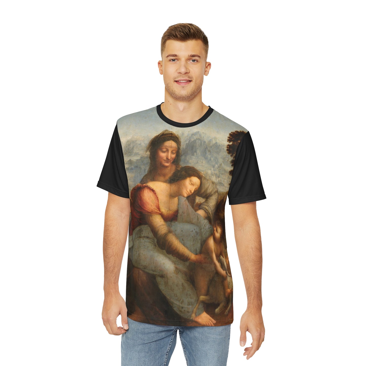 Leonardo da Vinci Virgin and Child with St Anne Classic Art Men's Polyester Tee (AOP)-All Over Prints-Geotrott