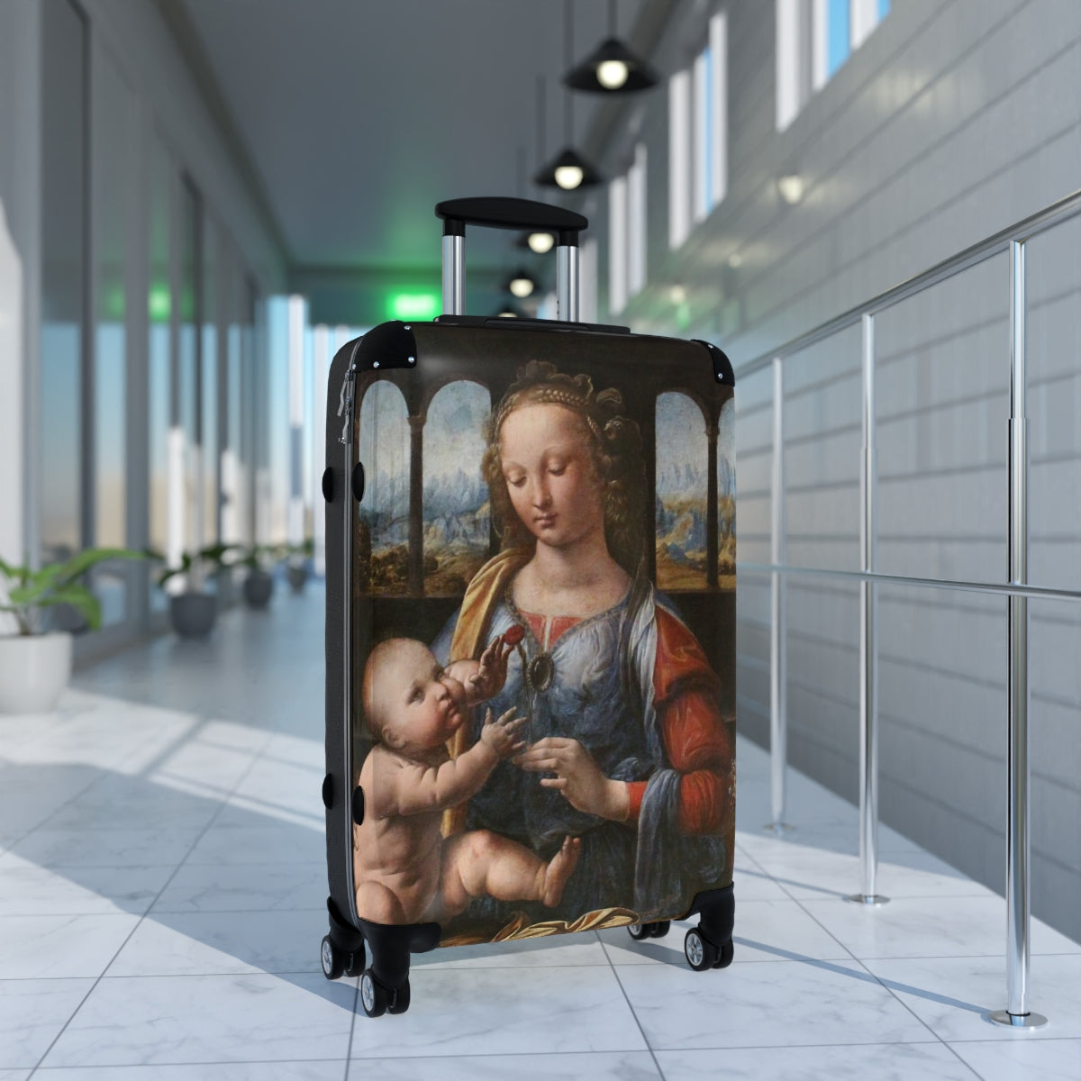 Getrott The Madonna of the Carnation by Leonardo Da Vinci Black Cabin Suitcase Extended Storage Adjustable Telescopic Handle Double wheeled Polycarbonate Hard-shell Built-in Lock-Bags-Geotrott