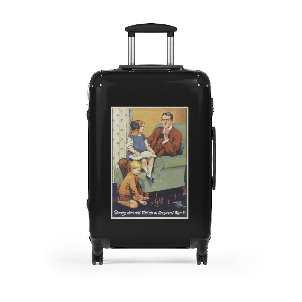 Geotrott Daddy What Did You Do On The Great War Black Cabin Suitcase Extended Storage Adjustable Telescopic Handle Double Wheeled Polycarbonate Hard-Shell Built-In Lock
