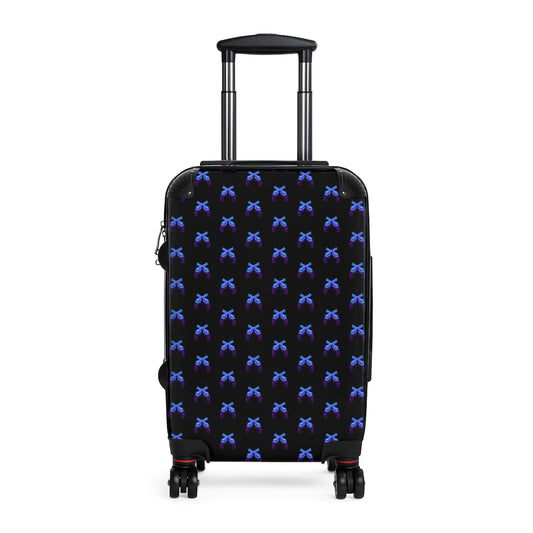 Geotrott Magnum Guns Crossed Emblem Blue Pattern Black Cabin Luggage Extended Storage Adjustable Telescopic Handle Double Wheeled Polycarbonate Hard-Shell Built-In Lock