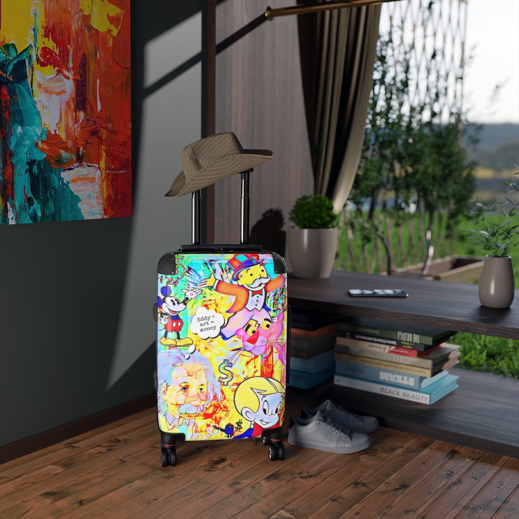 Geotrott Graffiti Mickey Monopoly Art Cabin Suitcase Extended Storage Adjustable Telescopic Handle Double Wheeled Polycarbonate Hard-Shell Built-In Lock