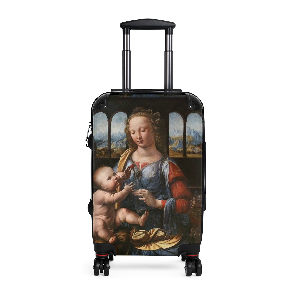 Geotrott Madonna Of The Carnation By Leonardo Da Vinci Black Cabin Suitcase Extended Storage Adjustable Telescopic Handle Double Wheeled Polycarbonate Hard-Shell Built-In Lock