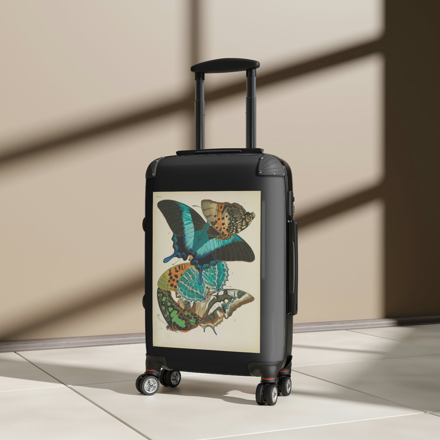 Getrott Butterflies Macrolepidopteran Rhopalocera Lepidoptera Turquoise Colors Cabin Suitcase Rolling Luggage Extended Storage Adjustable Telescopic Handle Double wheeled Polycarbonate Hard-shell Built-in Lock-Bags-Geotrott