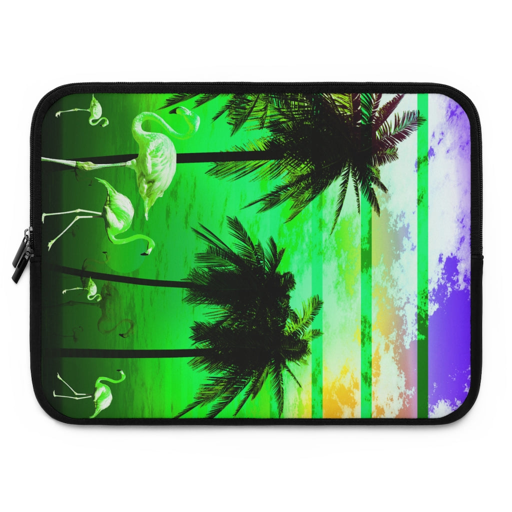 Getrott Green Beach Sunset Flamingos Laptop Sleeve-Laptop Sleeve-Geotrott