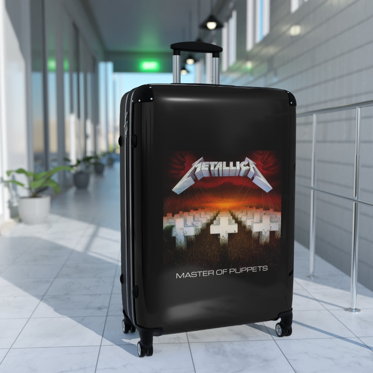 Geotrott Metallica Master Of Puppets 1986 Black Cabin Suitcase Extended Storage Adjustable Telescopic Handle Double Wheeled Polycarbonate Hard Shell Built In Lock