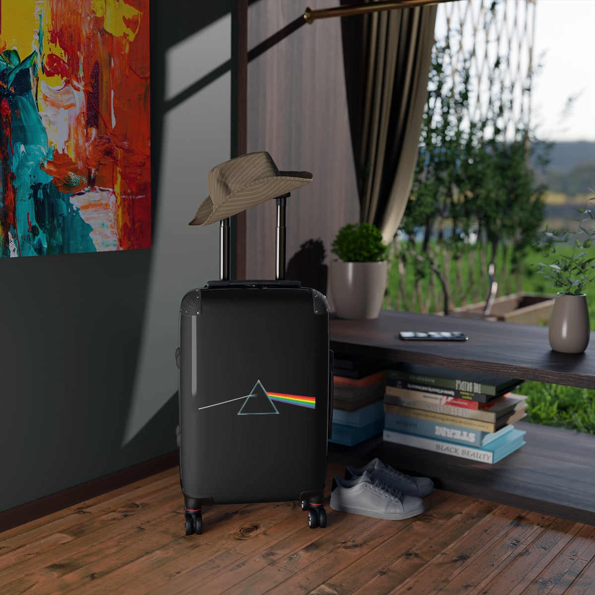 Geotrott Pink Floyd Album Cover Black Cabin Suitcase Extended Storage Adjustable Telescopic Handle Double Wheeled Polycarbonate Hard Shell Built In Lock