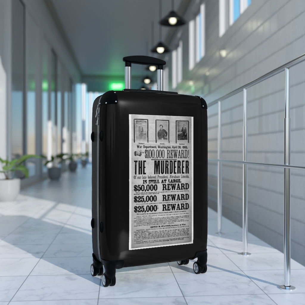 Getrott War Department Washington April 20th 1865 100,000 Reward The Murdered of Abraham Lincoln World Classic Poster Black Cabin Suitcase Carry-On Travel Check Luggage 4-Wheel Spinner Suitcase Bag Multiple Colors and Sizes-Bags-Geotrott