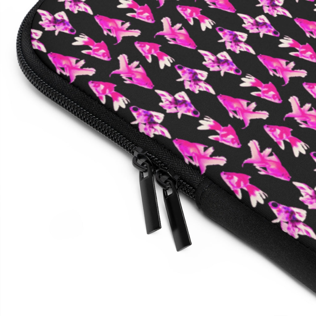 Geotrott Pink Goldfish Pattern Black Laptop Sleeve