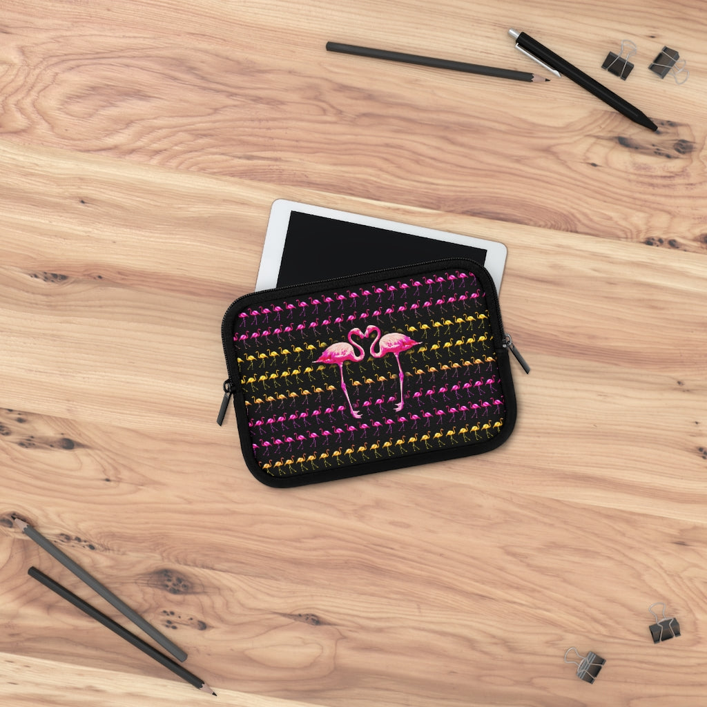 Getrott Pink Flamingo Birds Kissing Black Laptop Sleeve-Laptop Sleeve-Geotrott