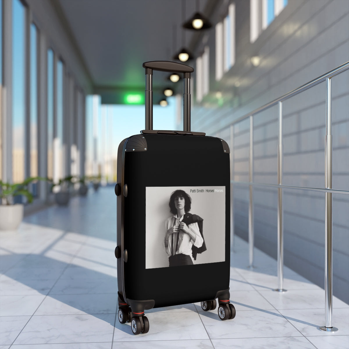 Geotrott Patti Smith Horses 1975 Black Cabin Suitcase Extended Storage Adjustable Telescopic Handle Double Wheeled Polycarbonate Hard Shell Built In Lock