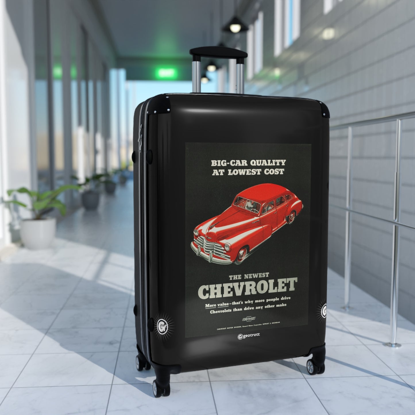 Big Car Quality at Lowest Cost Chevrolet Vintage Posters Retro Ad Luggage Bag Rolling Suitcase Spinner