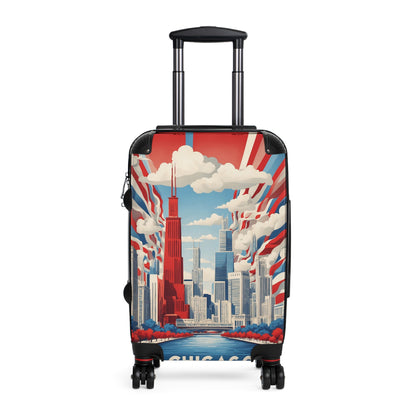 Chicago Rising: Patriotic Skyline Art, Vibrant Travel Poster Vintage Travel Poster