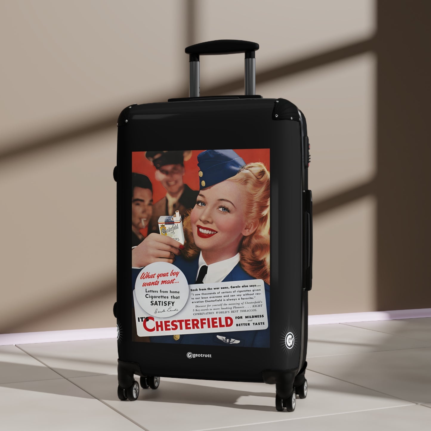 Chesterfield Cigarettes What your boy wants most Vintage Posters Retro Ad Luggage Bag Rolling Suitcase Spinner