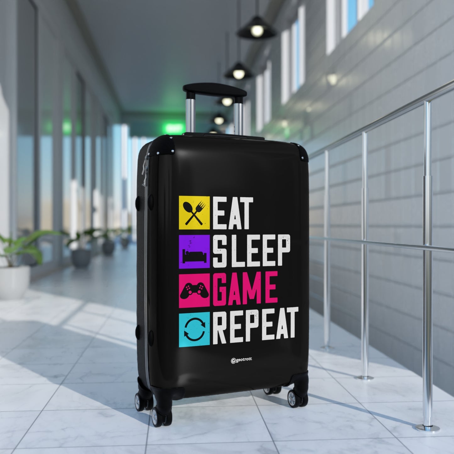 Eat Sleep Game Repeat 2 Gamer Gaming Suitcase-Bags-Geotrott