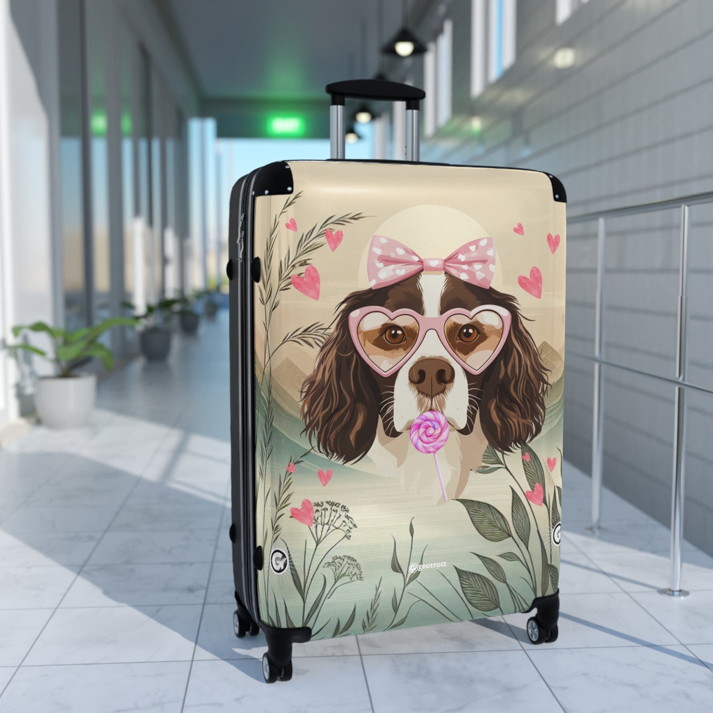 Heartfelt Springer Spaniel Puppy Travels Luggage Bag Rolling Suitcase Spinner