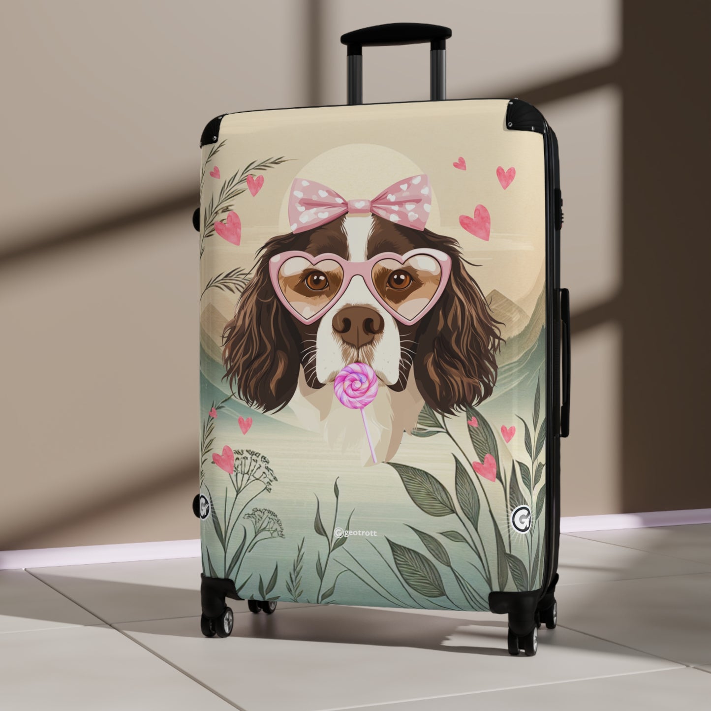 Heartfelt Springer Spaniel Puppy Travels Luggage Bag Rolling Suitcase Spinner