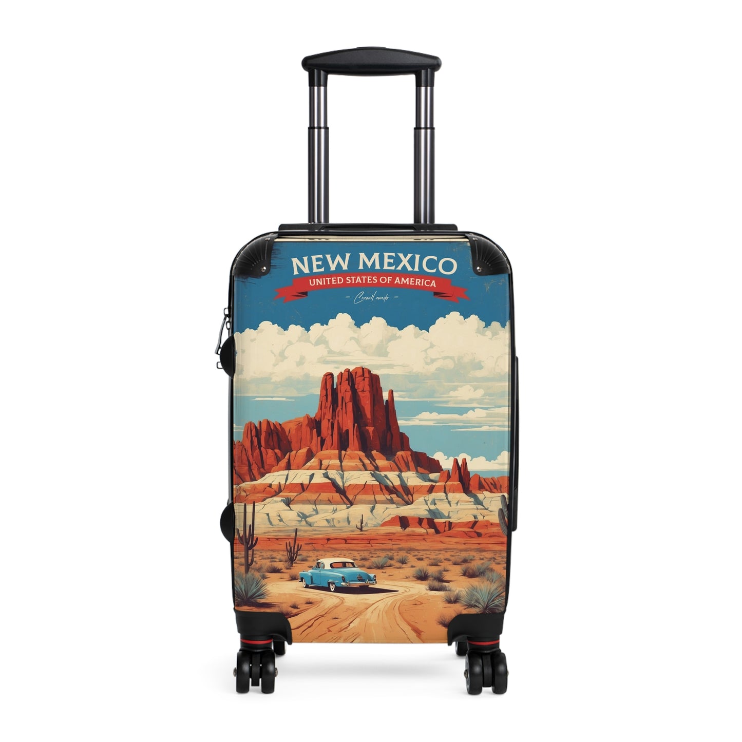 New Mexico's Red Rock Wonder: Vintage Southwest Travel Poster, Desert Landscape with Classic Car Vintage Travel Poster