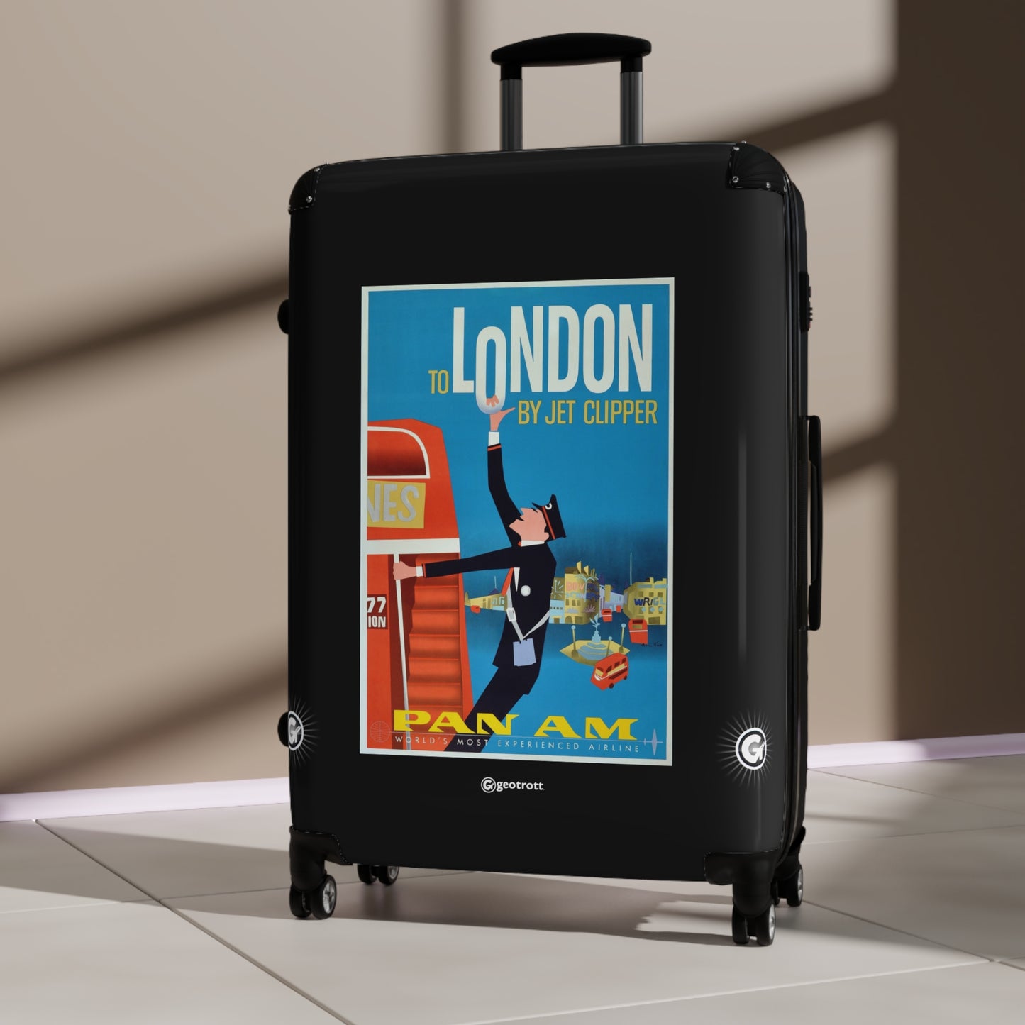 Pan Am To London by Jet Clipper Vintage Posters Retro Ad Luggage Bag Rolling Suitcase Spinner