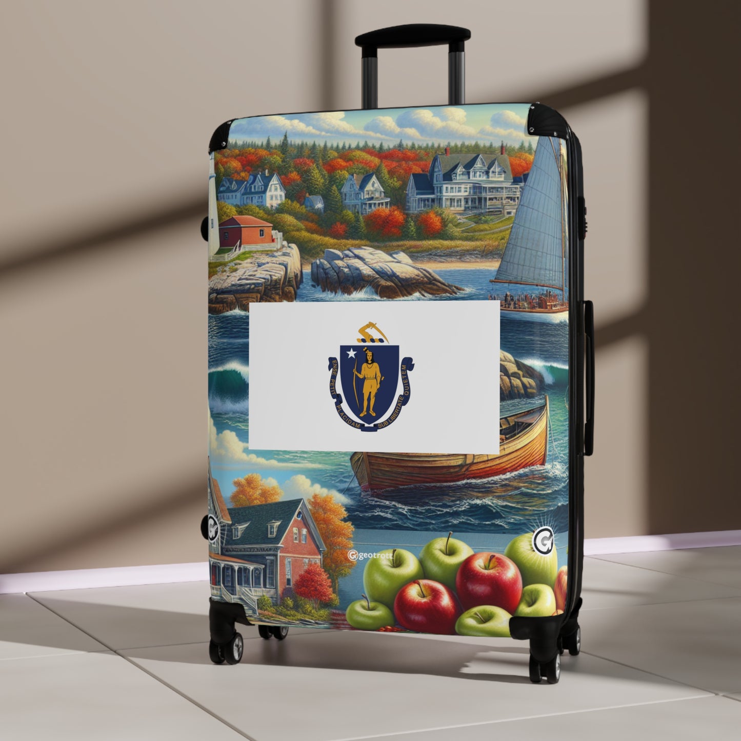 Massachusetts USA STATE FLAGS Luggage Bag Rolling Suitcase Travel Accessories