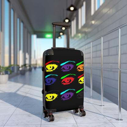 Geotrott Warhol Eyes Juan Benson Art Cabin Suitcase Almacenamiento extendido Asa telescópica ajustable Doble rueda Carcasa rígida de policarbonato Cerradura incorporada