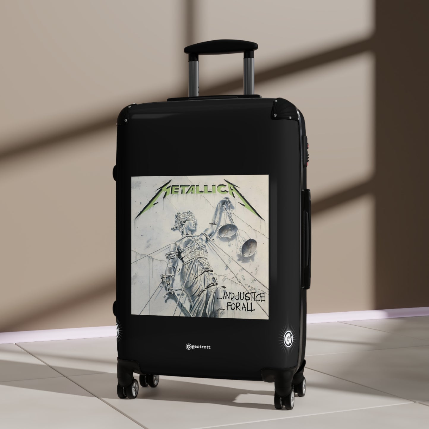 Metallica And Justice For All Eighties Music Album Luggage Bag Rolling Suitcase Spinner