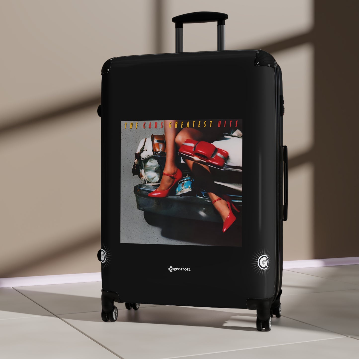 The Cars Music Greatest Hits Eighties Music Album Luggage Bag Rolling Suitcase Spinner