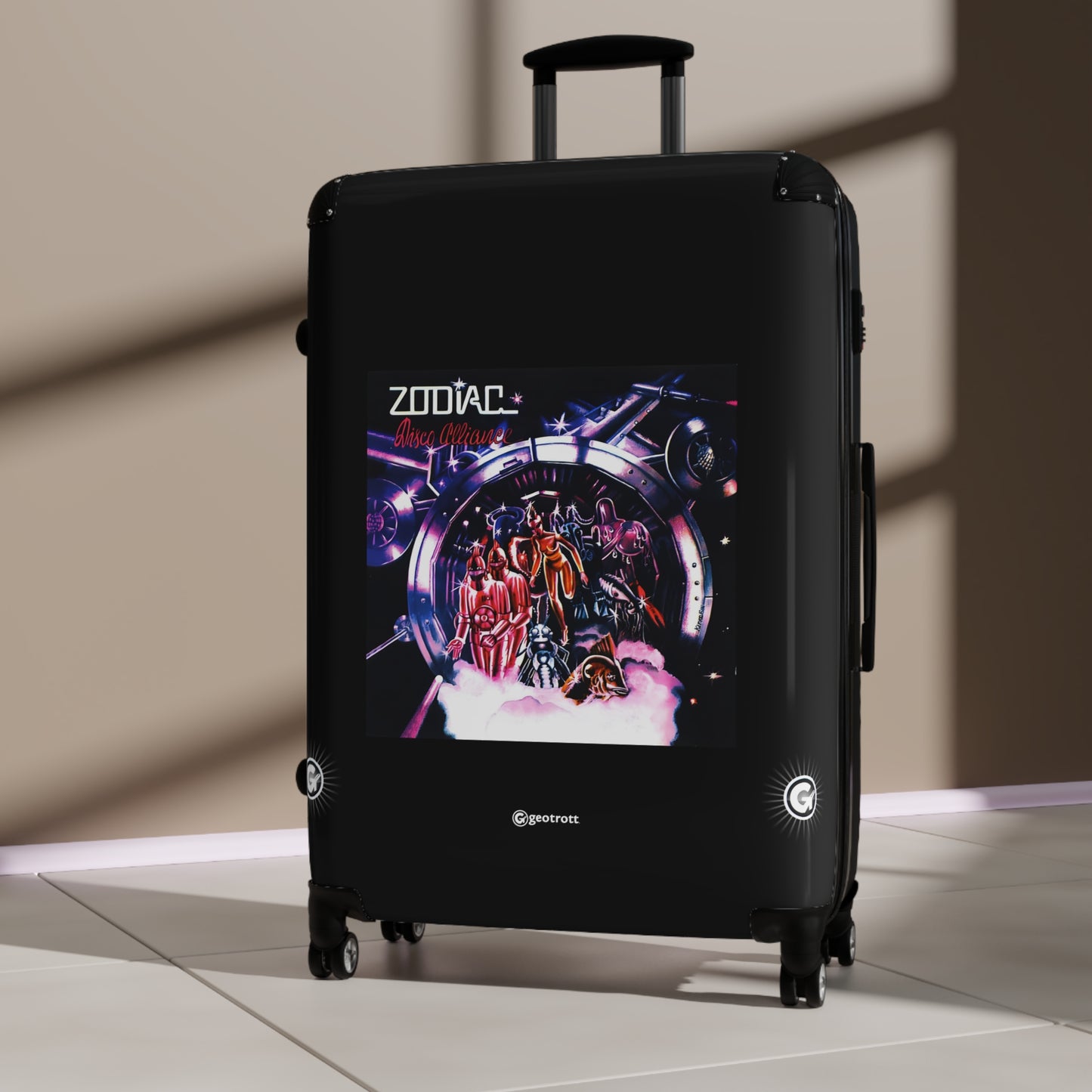 Zodiac Disco Alliance Eighties Music Album Luggage Bag Rolling Suitcase Spinner