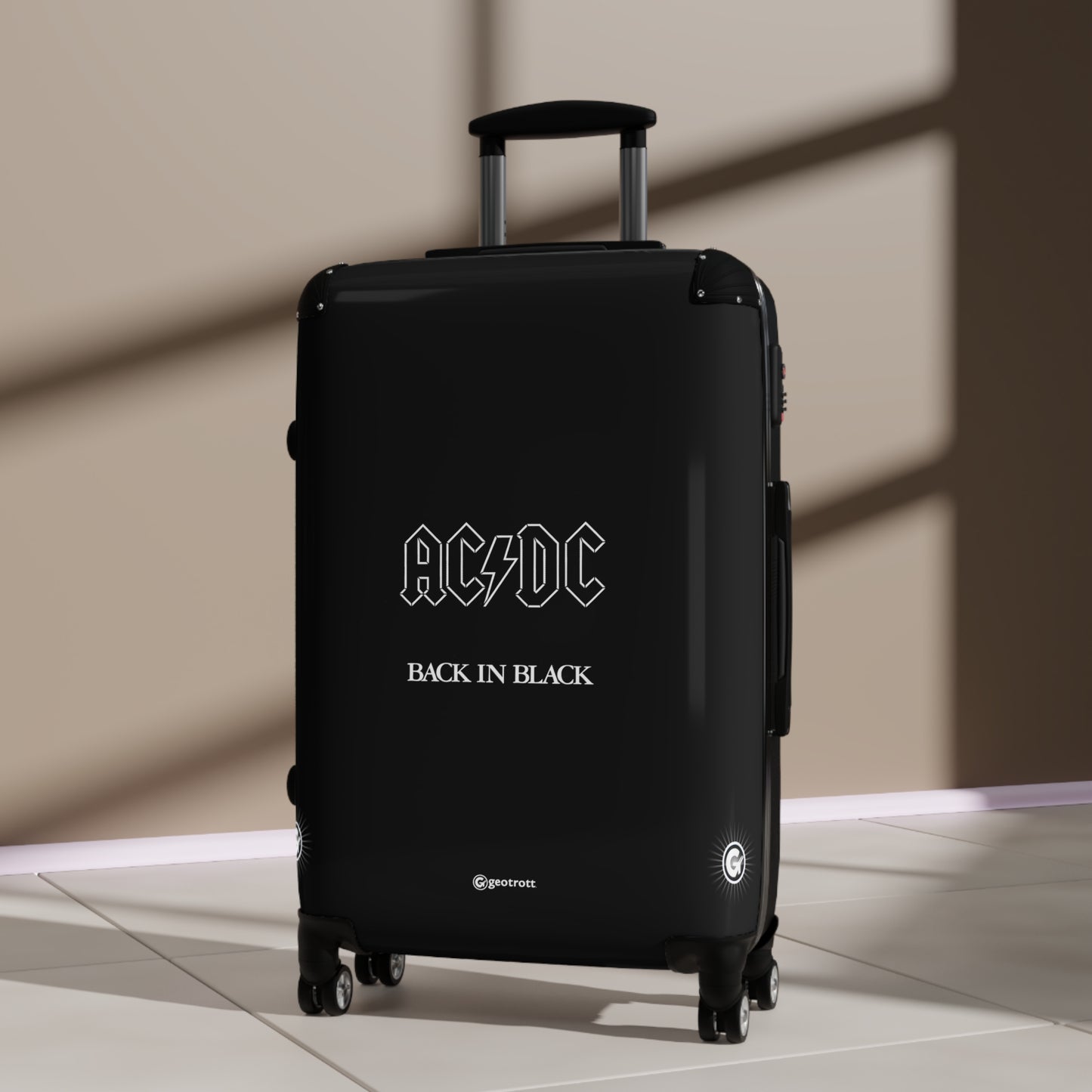 AC DC Back in Black Eighties Music Album Luggage Bag Rolling Suitcase Spinner