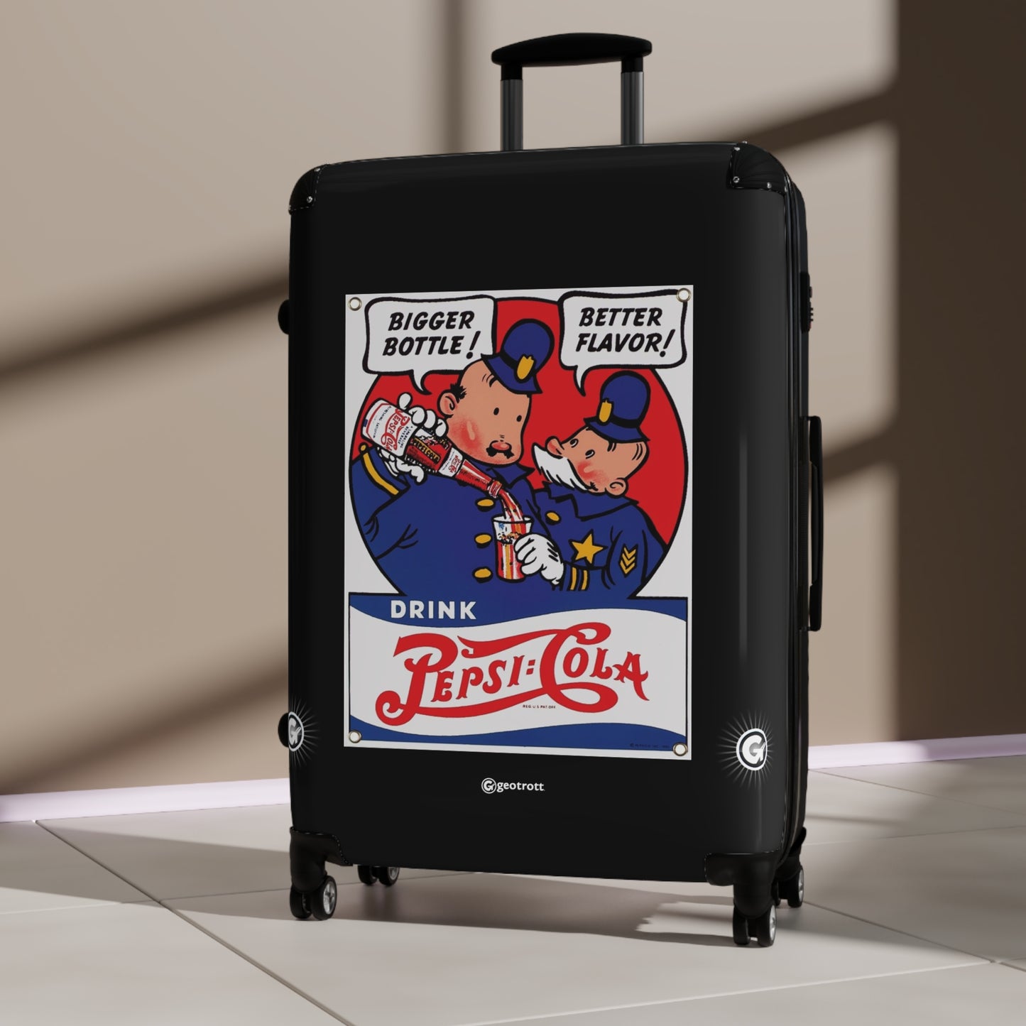 Bigger Bottle Better Flavor Drink Pepsi Cola Vintage Posters Retro Ad Luggage Bag Rolling Suitcase Spinner