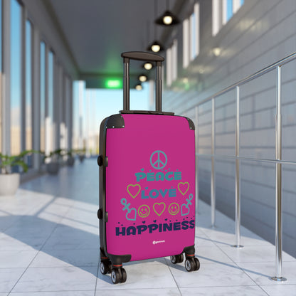 Emotive Inspirational Peace Love and Happiness Pink Luggage Bag Rolling Suitcase Spinner