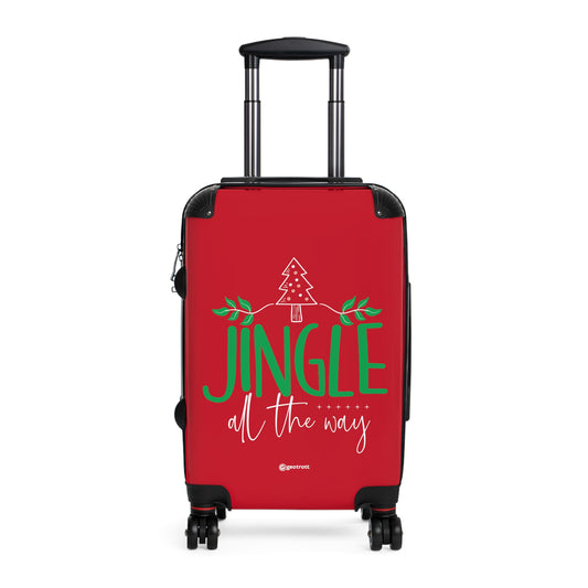 Bolsa de equipaje roja con ruedas y accesorios de viaje para la temporada navideña Jingle All the Way