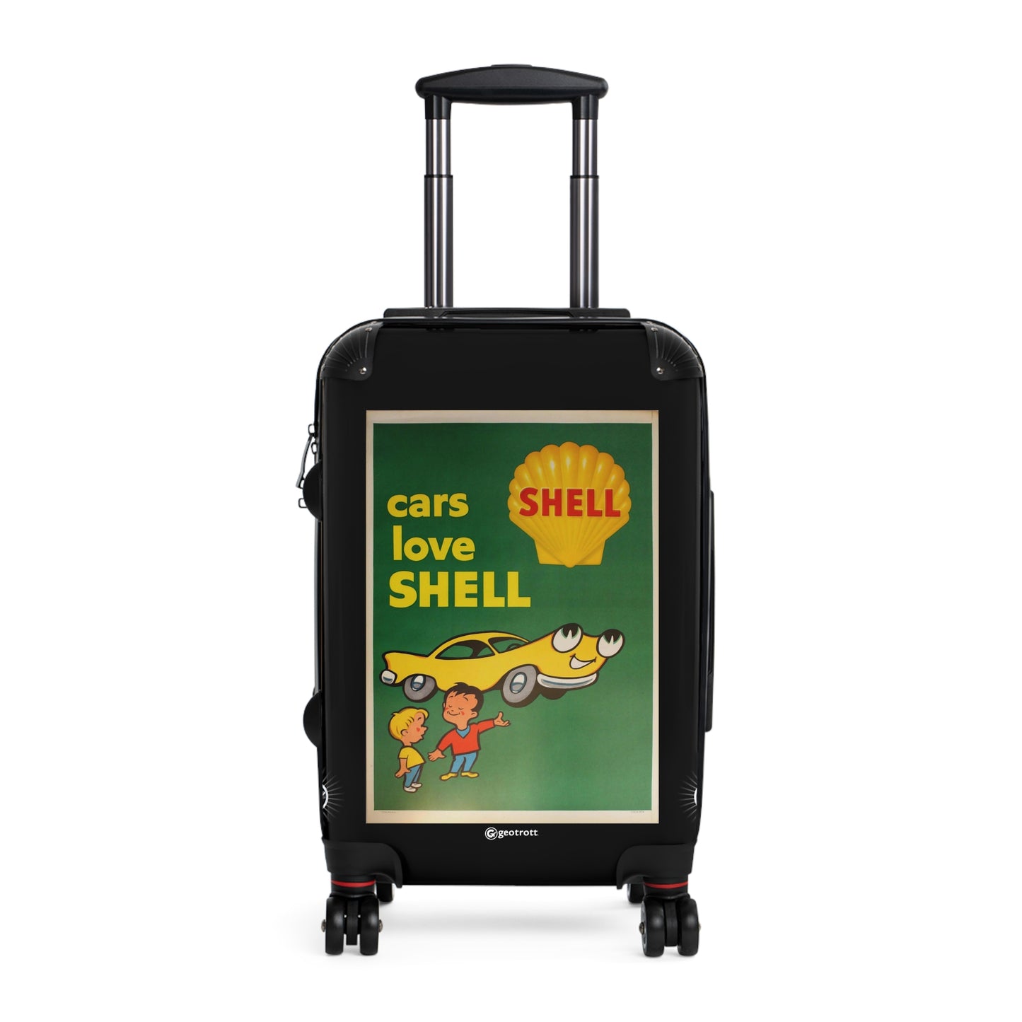 Car Loves Shell Gasoline Vintage Posters Retro Ad Luggage Bag Rolling Suitcase Spinner