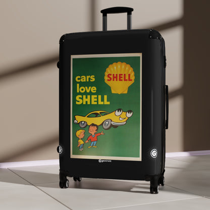 Car Loves Shell Gasoline Vintage Posters Retro Ad Luggage Bag Rolling Suitcase Spinner